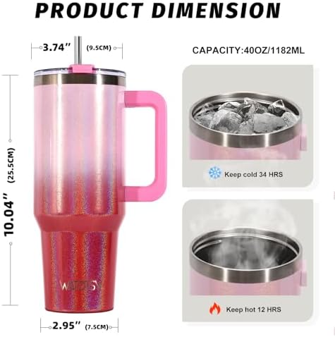 40 oz Shiny Tumbler with Handle and Straw,Stainless Steel Tumbler with