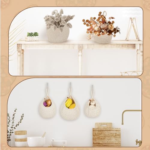 Hanging Fruit Baskets for Kitchen - 6 Pack Boho Wall Hanging