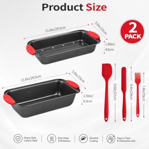 2 Pcs Non-Stick Meatloaf Pans with Drain Tray, PFOA-Free High-Carbon