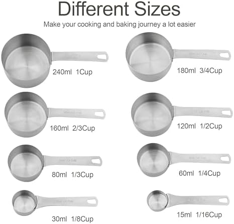 Measuring Cups and Spoons Set, 18/8 Stainless Steel Measuring Cups and