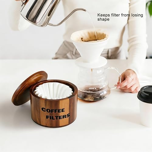 Coffee Filter Holder,Acacia Wood Coffee Filter Container for