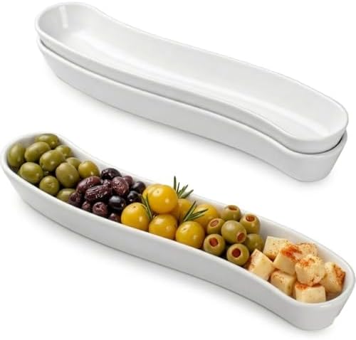 Dizada 3 Pack Olive Trays, 12" Ceramic Olive Dish for Appetizers
