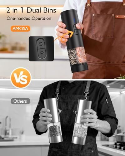 Electric Salt and Pepper Grinder Set, 2 in 1, USB Rechargeable