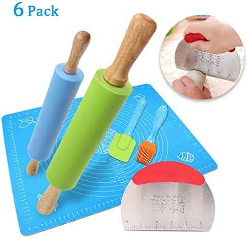 1Set Rolling Pin Pastry Mat Set Non-Stick 6 in 1 Dough Roller Baking