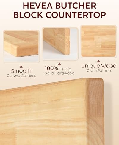 Unfinished Hevea Butcher Block Countertop, 25" x 24" x 1.5"