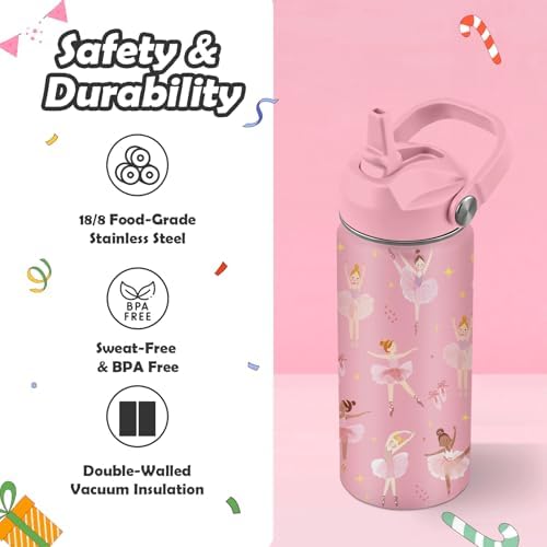 Ballet Water Bottle for Girls - 16oz Dance Stainless Steel Water