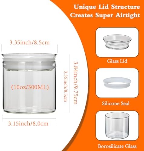 ZENS 10oz Glass Jars with Airtight Lid, 4 Pack Glass Kitchen Canisters