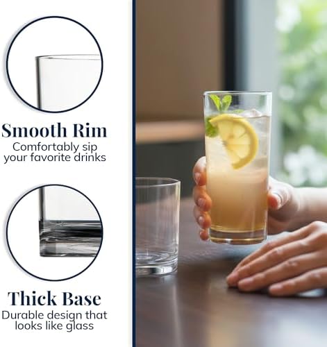 US Acrylic Classic Clear Plastic Reusable Drinking Glasses (Set of 8)