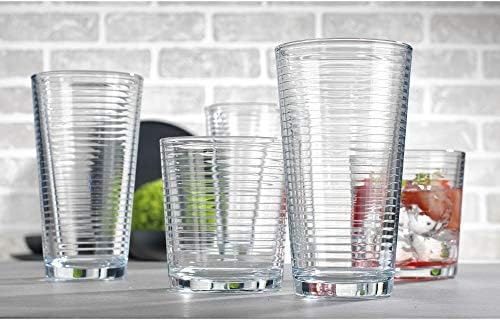 Le'raze Set of 16 Heavy Base Ribbed Durable Drinking Glasses Includes
