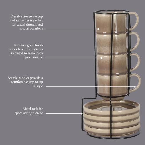 Gibson Elite Sunrise Hills 9-Piece Stackable Stoneware Cup and Saucer