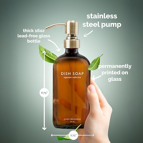Vine Creations Amber Glass Soap Dispenser Set, 16 oz