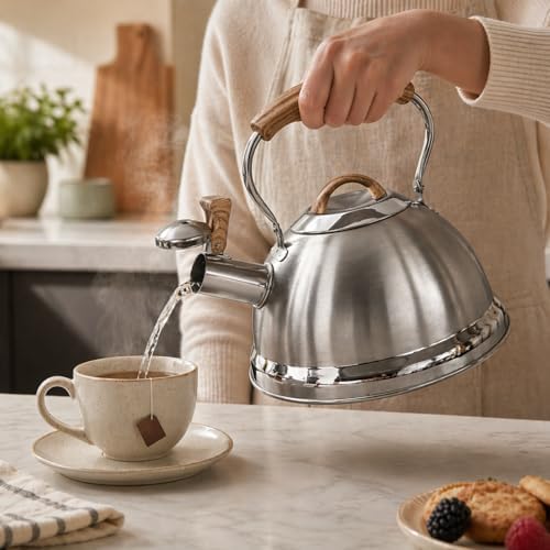 QNA Whistling Stainless Steel Tea Kettle, 2.8L