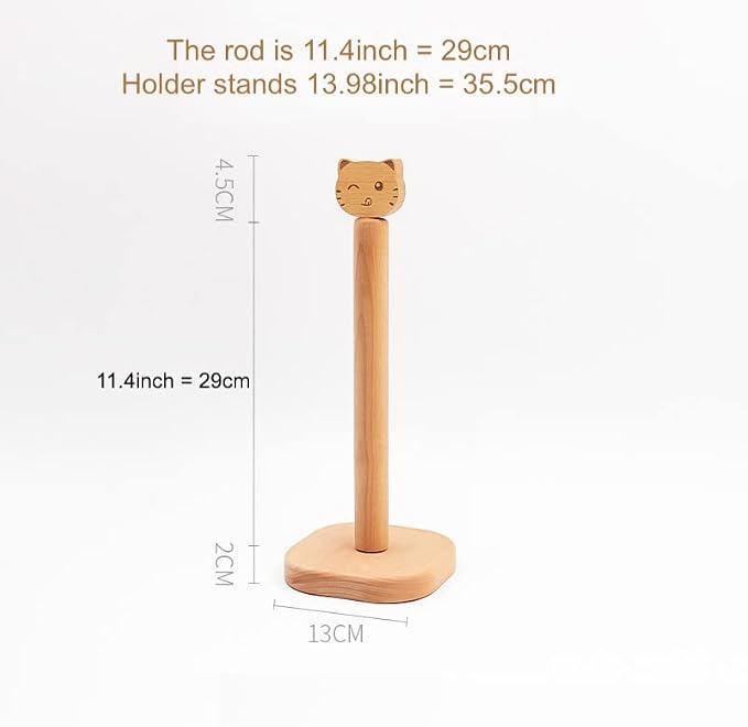 Cute Paper Towel Holder, Wooden Kitchen Roll Stand Organizer Free Standing - Image 3
