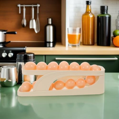 Double-layer Sliding Egg Storage Box for Fridge, Plastic Beige