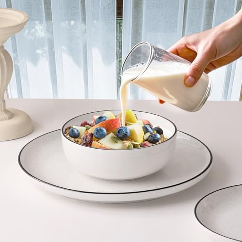 Plates and Bowls Sets for 4,12 Pieces Ceramic Dish set, White