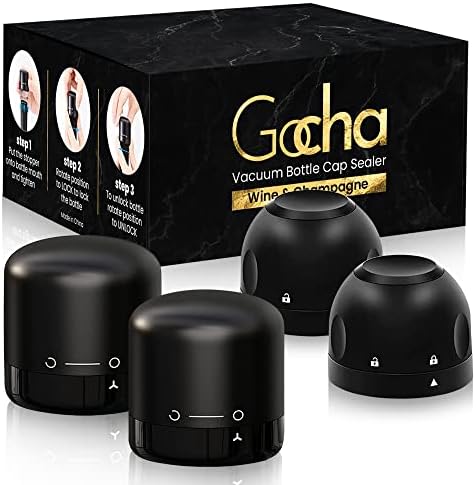GOCHA Gadgets Wine Stopper and Champagne Stopper Set, 4 Pack, Black