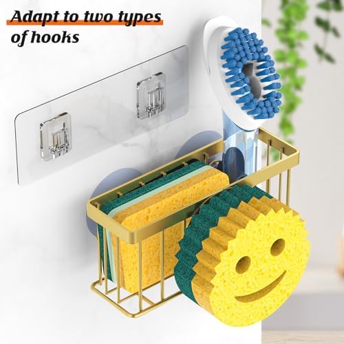 MURLONG Smiley Face Sponge Holder for Kitchen Sink, Gold