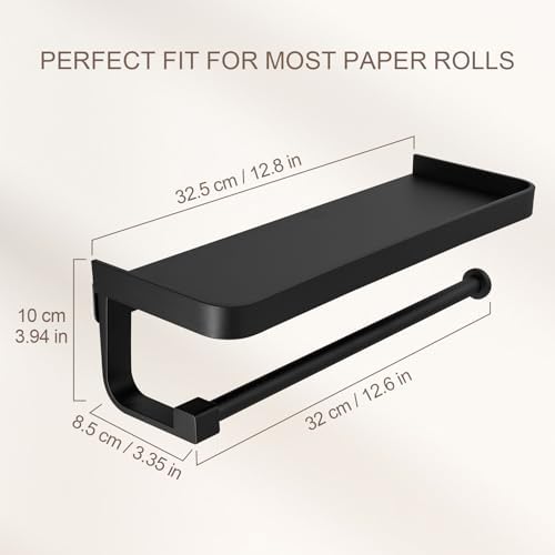 Wall Mount Paper Towel Holder with Shelf, Rust-Proof Metal