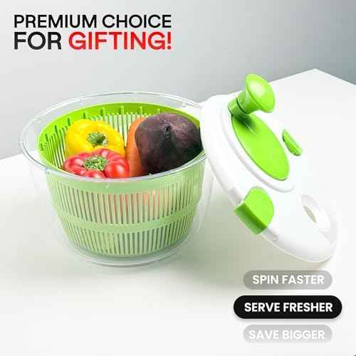 DoubleWave Salad Spinner | Spin & Dry Fruits, Vegetables & Greens Fast | Lettuce Washer with Dual Drain Holes | BPA-Free, Easy to Clean | 5.3 Quart Large Capacity