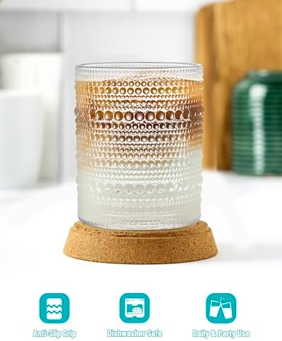 Vintage Dot Pattern Drinking Glasses Set of 6, 14.5 oz Short Glass