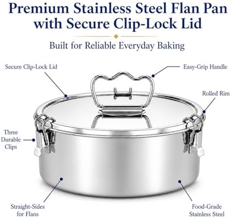Stainless Steel Flan Pan with Lid, 80 fl oz Flanera Mold, Fits 8 Qt