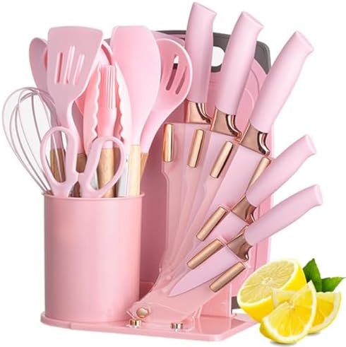 19 Pieces Kitchen Cooking Utensils and Knife Set with Holder Block