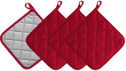 Cotton Kitchen Pot Holders, 7 x 7 Inch, Set of 4