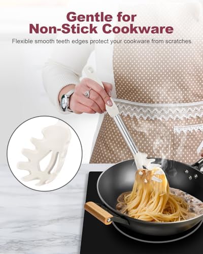 2-Piece Silicone Spaghetti Spoon and Pasta Tong Set, 13-Inch