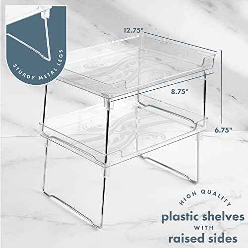 Masirs Clear Stackable Shelf, Easily Organize Your Kitchen Counter and Cabinet Shelves While Creating Extra Storage Space with This Foldable Translucent Plastic Shelf, (2-Pack)