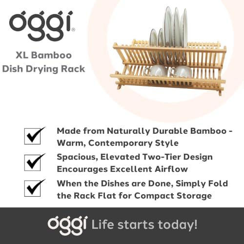 Oggi 2 Tier Folding Bamboo Dish Drying Rack