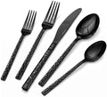 20 Piece Black Silverware Set,18/10 Stainless Steel Hammered Flatware