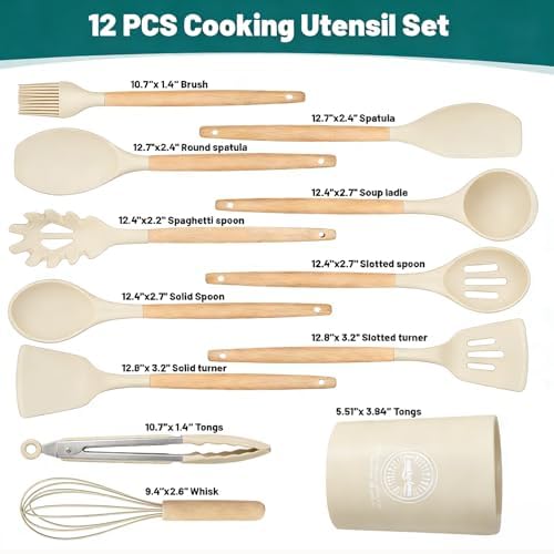 12-Piece Silicone Cooking Utensils Set, Khaki