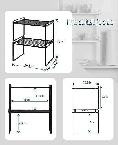 Shantton Cabinet Shelf Organizer, Pantry Shelf Rack, Black 16.1x10.6x9.5