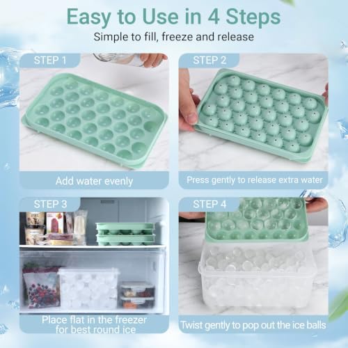 Mini Ice Cube Trays with Lid & Bin, 64 Round Ice Balls, 0.8 Inch