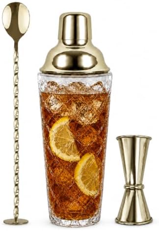 16 Oz Glass Cocktail Shaker Set with Built-in Strainer Crystal