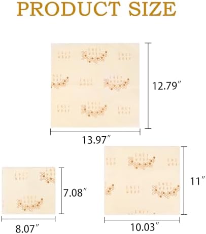 Reusable Beeswax Wrap 3 Pack (S, M, L) Beeswax Wraps for Food