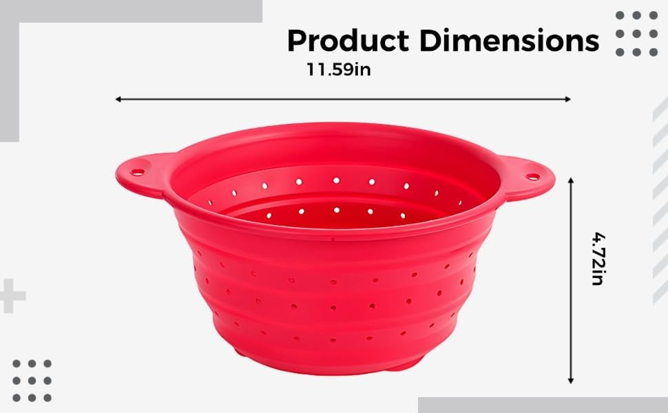 Silicone Collapsible Colander, Food Safe Kitchen Strainer with Handle