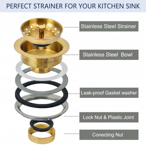 LQS Kitchen Sink Drain Assembly, 3-1/2 Inches, Gold
