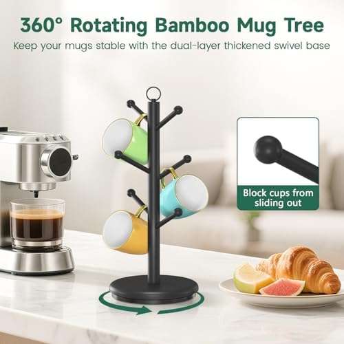 EsLuker.ly Mug Holder Tree Bamboo 360° Rotating Coffee Cup Display