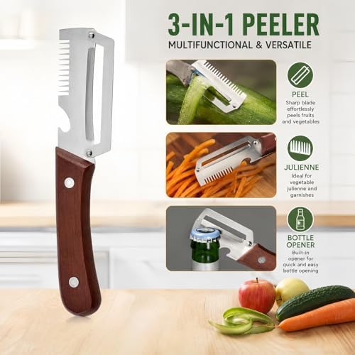 3-in-1 Vegetable Peeler with Scallion Shredder & Bottle Opener – Wide
