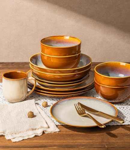 LERATIO Ceramic Dinnerware Sets for 8,24Pcs Porcelain Plates and Bowls Set