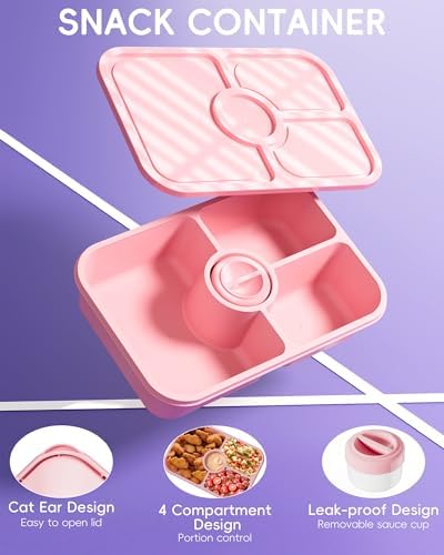 Canfanni 4 Pcs Bento Snack Box Containers, 4 Compartment Divided