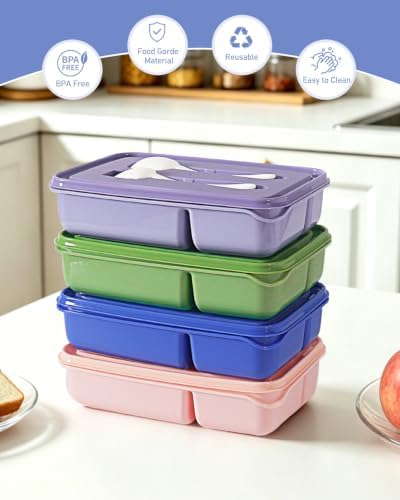 Meal Prep Containers, 4 Pack 3 Compartments Bento Lunch Box