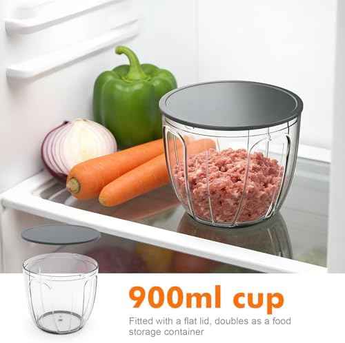 Ibergrif Manual Food Processor Vegetable Chopper, Portable Onion Chopper Garlic Mincer with Hand Pull String Cutter for for Veggies, Ginger, Egg, Fruits, Nuts, Herbs, 900ml, for Kitchen, Camping, RV