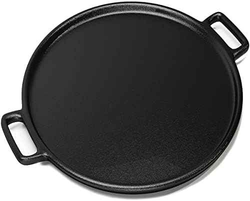 Home-Complete Cast Iron Pizza Pan with Dual Handles, 14 inch