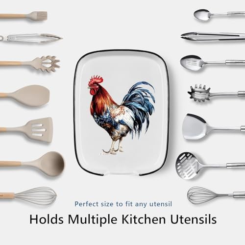 Funny Cute Rooster Ceramic Spoon Rest - Large Heat Resistant Kitchen