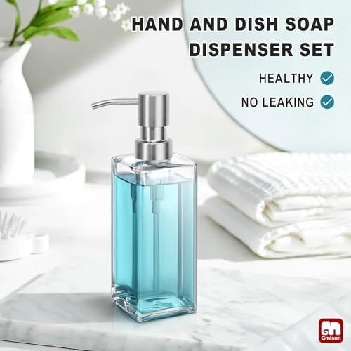 GMISUN Glass Soap Dispenser with Stainless Steel Pump, Clear Hand Soap