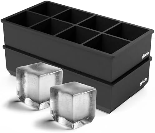 Ice Cube Molds, 2 Pack Silicone Trays for 8 Large Square Cubes