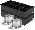 Ice Cube Molds, 2 Pack Silicone Trays for 8 Large Square Cubes