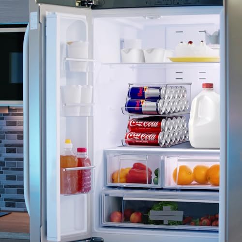 Sorbus Clear Skinny Can Organizer for Fridge, Stackable with Lids (2 Pack)